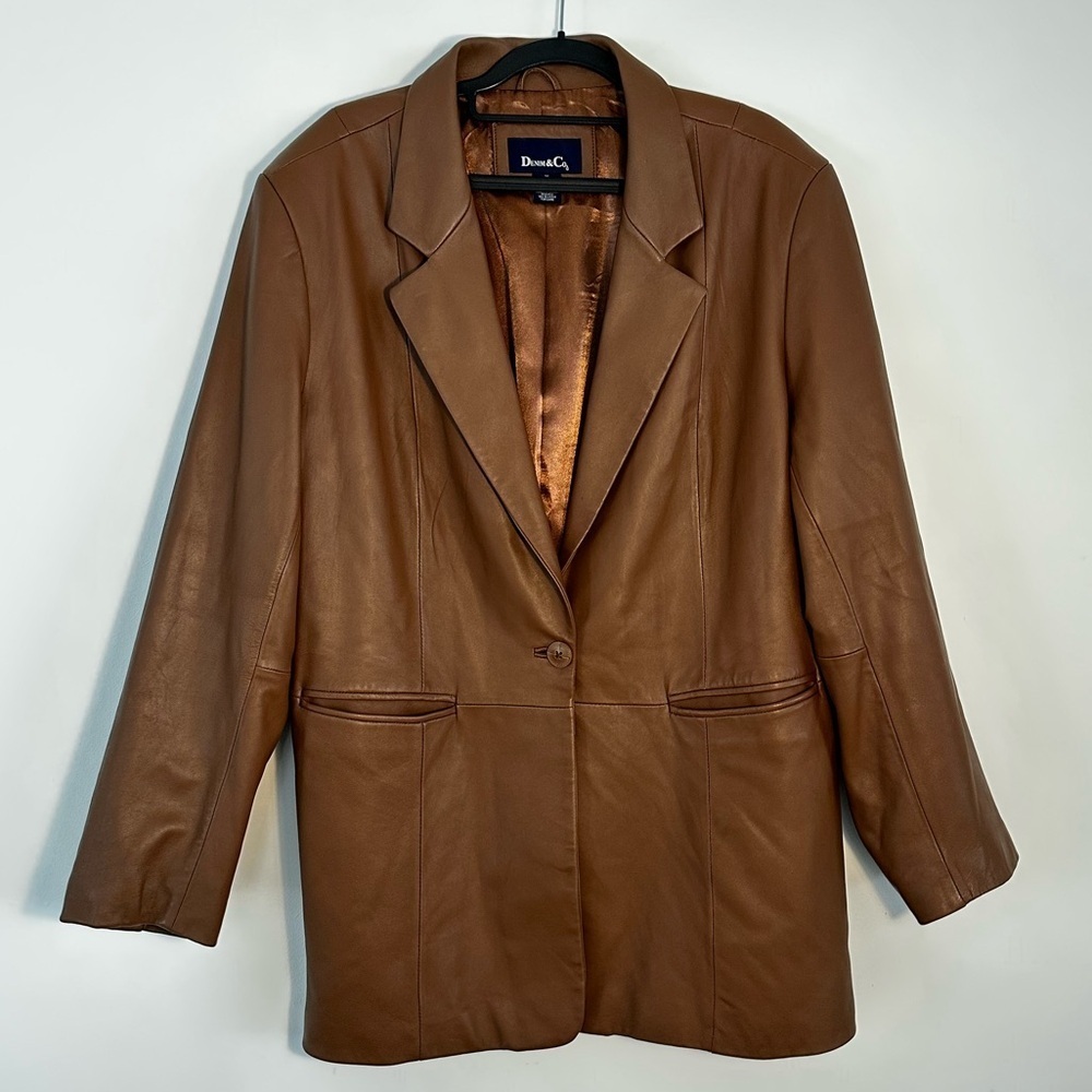 VTG Brown Leather Blazer Oversized 90s Minimalist Jacket Genuine Leather Women’s
